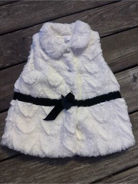 Rachel Zoe Ivory Faux Fur Vest with Black Bow Accent